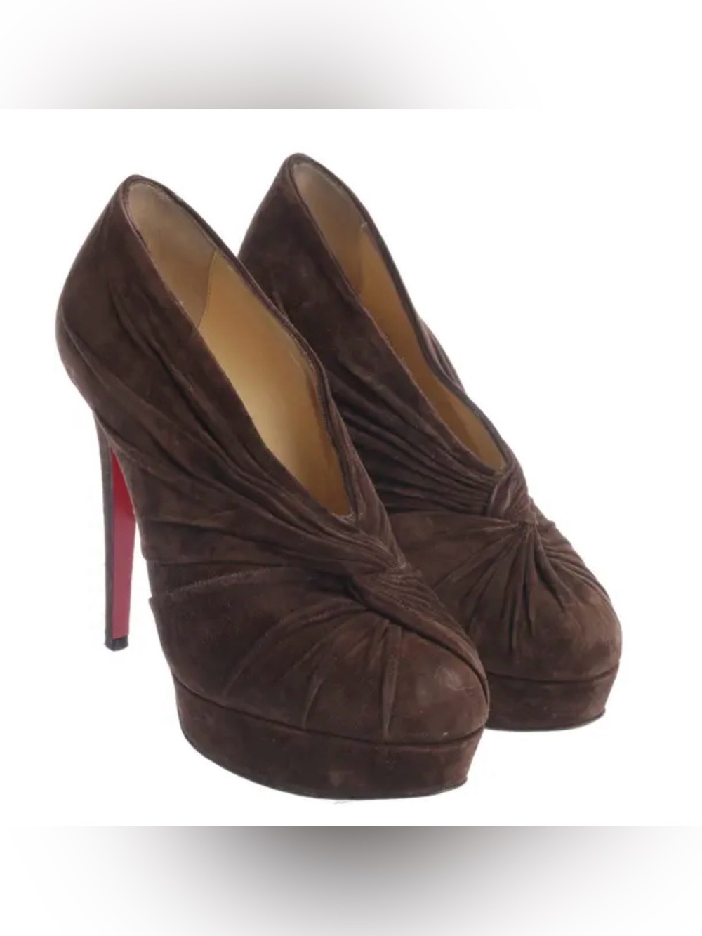 Christian Louboutin Brown Suede Platform Pleated Booties